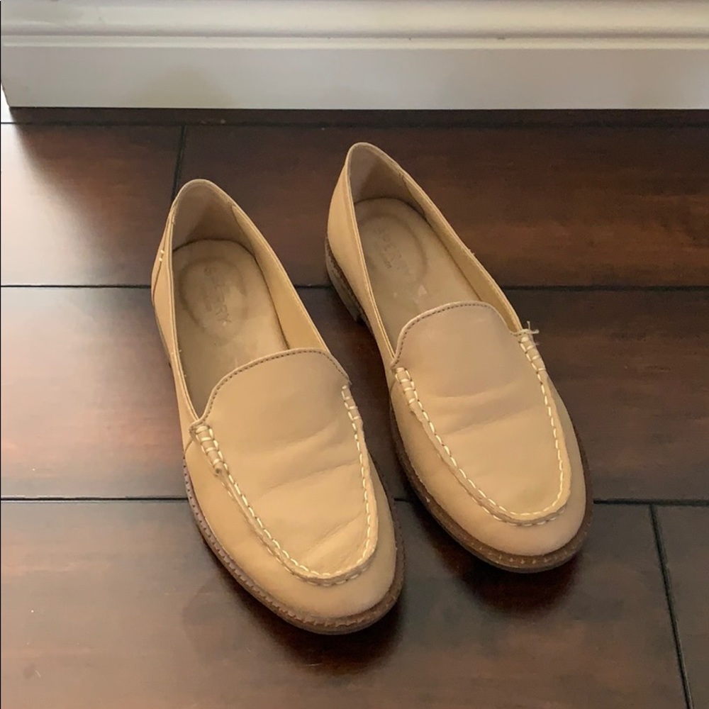 Tan leather flat loafers
